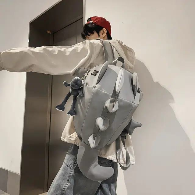 單倉 小众时尚潮流个性大容量百搭 尼龙 双肩包 男女同款情侣款 黑色/灰色/白色