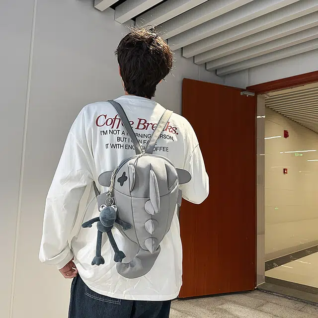 單倉 高颜值设计可爱鲨鱼学生书包潮流通勤百搭 尼龙 背包双肩包 男女同款情侣款 白色/灰色/黑色