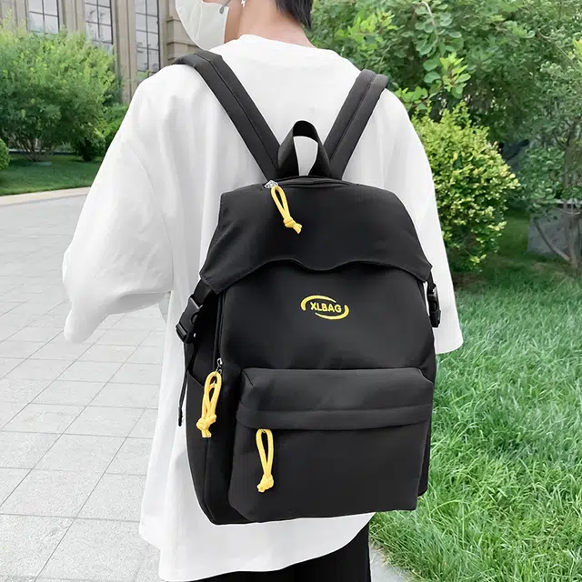 單倉 韩系高颜值简约字母时尚设计背包初高中学生大容量通勤百搭 尼龙 双肩包 男女同款情侣款 黑色/红色/黄色/卡其色/蓝色