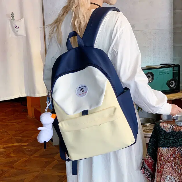 單倉 马卡龙轻便简约撞色日系初高中学生书包小众设计休闲旅行大容量背包 尼龙布 双肩包 男女同款情侣款 粉红色/黄色/蓝色/绿色