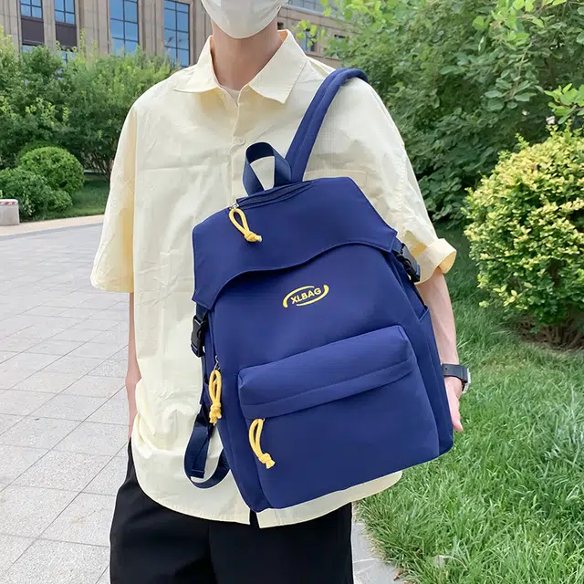 單倉 韩系高颜值简约字母时尚设计背包初高中学生大容量通勤百搭 尼龙 双肩包 男女同款情侣款 黑色/红色/黄色/卡其色/蓝色
