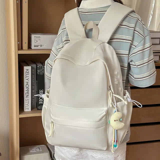 單倉 高颜值小清新设计学院风通勤百搭背包初高中学生大容量轻便耐磨书包 尼龙 双肩包 常规 男女同款情侣款 白色/粉色/蓝色/黑色/黄色