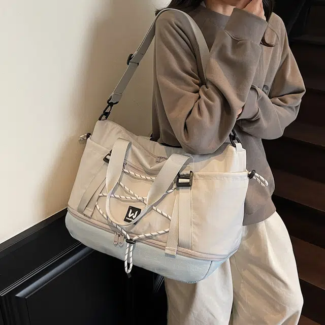 單倉 时尚简约潮流 布 旅行包 男女同款情侣款 灰色配蓝色/绿色配咖色/黑色