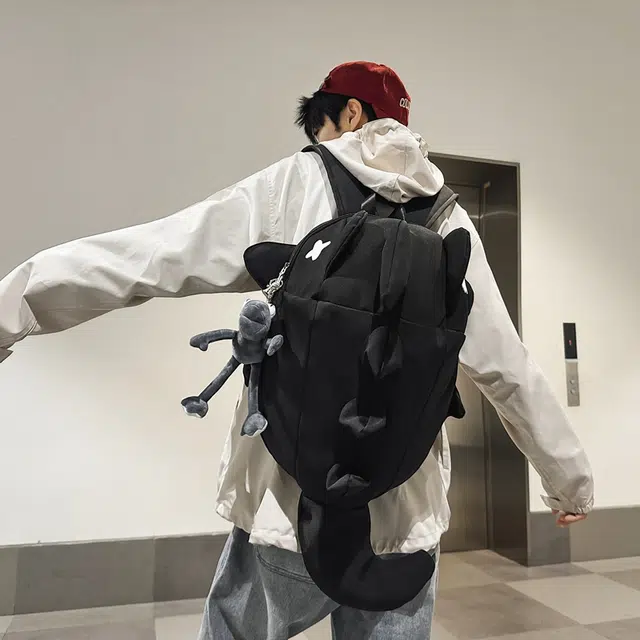 單倉 小众时尚潮流个性大容量百搭 尼龙 双肩包 男女同款情侣款 黑色/灰色/白色