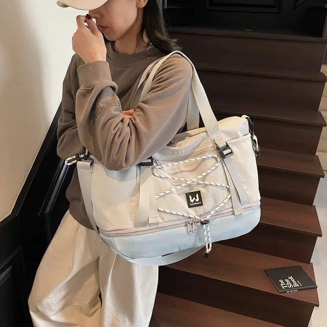 單倉 时尚简约潮流 布 旅行包 男女同款情侣款 灰色配蓝色/绿色配咖色/黑色