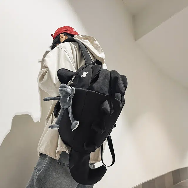 單倉 小众时尚潮流个性大容量百搭 尼龙 双肩包 男女同款情侣款 黑色/灰色/白色