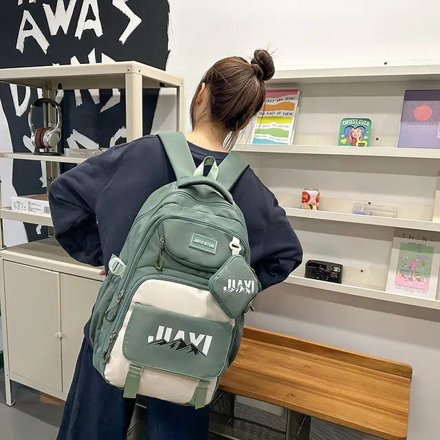 單倉 初高中学生大容量撞色书包耐磨防水多口袋百搭 尼龙 电脑背包旅行双肩包 男女同款情侣款 多色