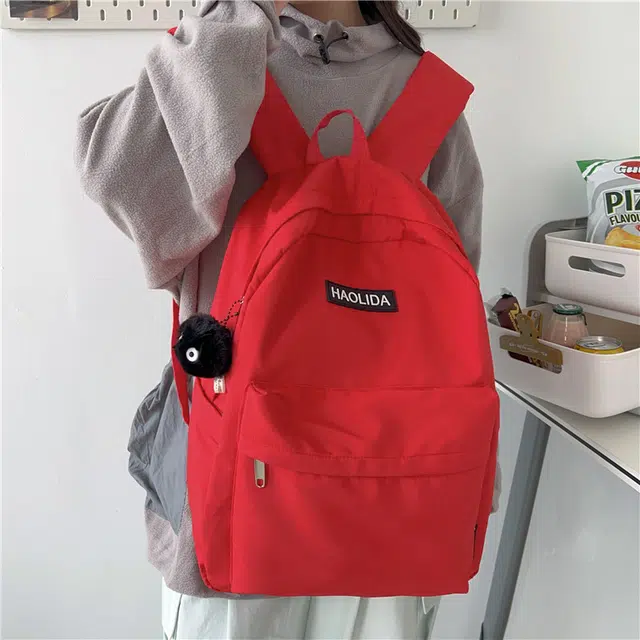 單倉 韩版休闲简约设计初高中通勤百搭背包 尼龙 双肩包 常规 男女同款情侣款 白色/黑色/红色/卡其色/蓝色
