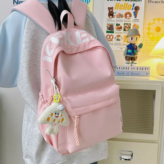 單倉 日系简约高级感时尚百搭 尼龙 双肩包 女款 白色/粉色/蓝色/黄色/红色/黑色