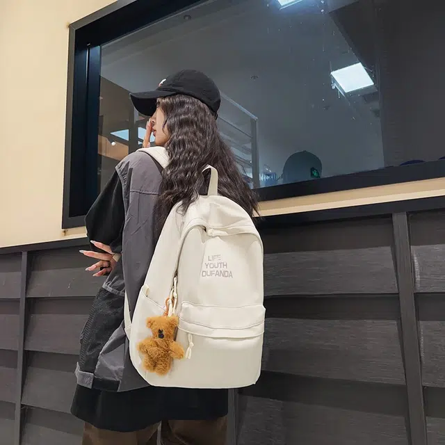 單倉 高级感时尚简约设计学院风通勤百搭背包初高中学生大容量轻便耐磨书包 尼龙 双肩包 常规 男女同款情侣款 白色/红色/灰色/黑色