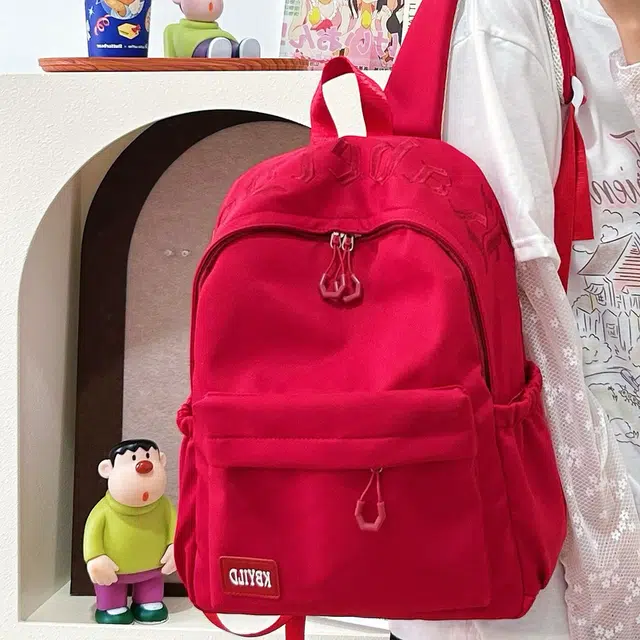 單倉 韩系高颜值字母印花小众设计背包初高中学生大容量轻便耐磨书包 尼龙布 双肩包 常规 男女同款情侣款 黑色/红色/绿色/蓝色/粉色