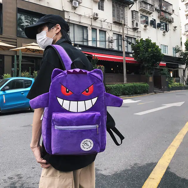 單倉 小众设计休闲百搭个性潮酷书包初高中学生大容量卡通搞怪吸睛 毛绒 电脑背包双肩包 常规 男女同款情侣款 黑色