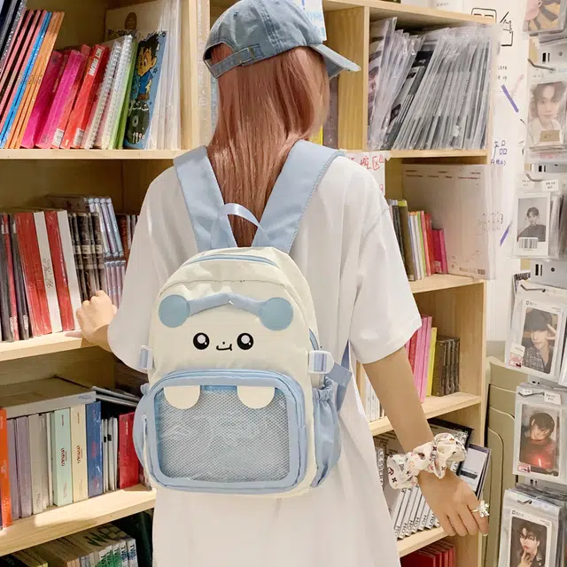 單倉 日系可爱卡通设计学院风轻便耐磨背包初高中学生大容量通勤百搭书包 尼龙布 双肩包 常规 女款 白色/粉色/蓝色/紫色/黑色