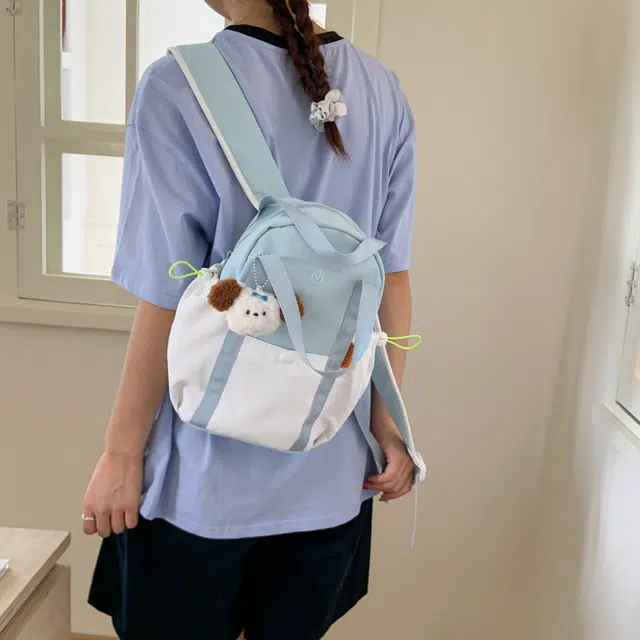 單倉 多巴胺拼接高颜值时尚设计轻便耐磨学院风背包初高中学生大容量通勤百搭书包 帆布 双肩包 常规 男女同款情侣款 卡其色/蓝色/紫色