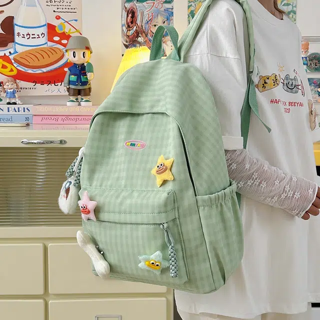 單倉 高颜值格子大容量 尼龙 双肩包 男女同款情侣款 多色
