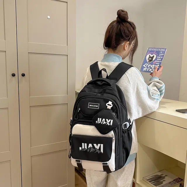 單倉 初高中学生大容量撞色书包耐磨防水多口袋百搭 尼龙 电脑背包旅行双肩包 男女同款情侣款 多色