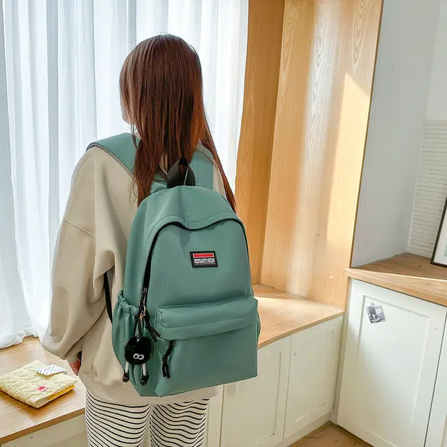 單倉 日系简约休闲学院风通勤百搭初高中学生大容量轻便设计感书包 尼龙 背包双肩包 男女同款情侣款 黑色/白色/粉色/灰色/蓝色/绿色