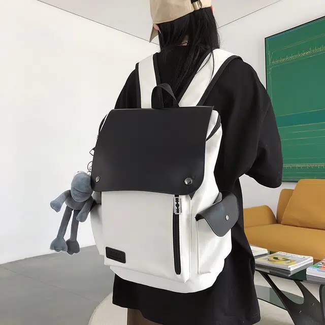 單倉 日系中性风休闲简约日常通勤时尚百搭 尼龙 双肩包 男女同款情侣款 白色/黑色/翠绿色/蓝色