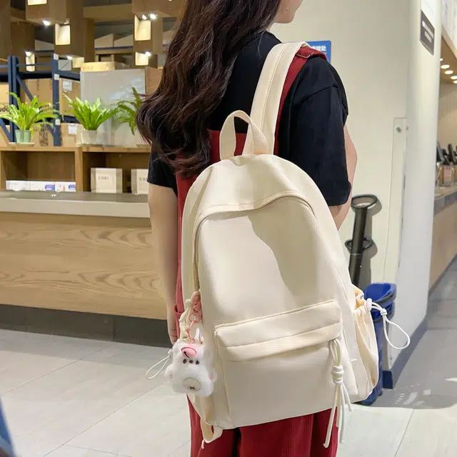單倉 纯色小清新轻便书包学生小众高颜值 尼龙 背包双肩包 男女同款情侣款 黑色/黄色/桔色/绿色/白色/粉色