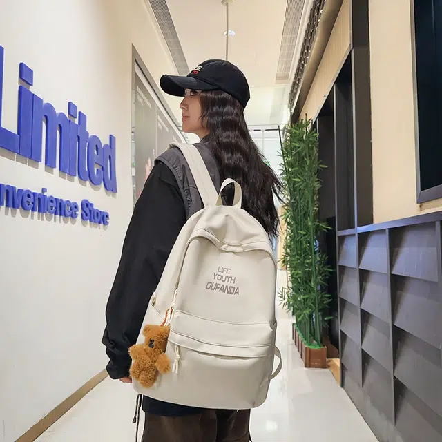 單倉 高级感时尚简约设计学院风通勤百搭背包初高中学生大容量轻便耐磨书包 尼龙 双肩包 常规 男女同款情侣款 白色/红色/灰色/黑色