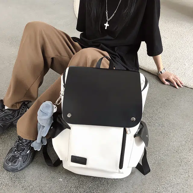 單倉 日系中性风休闲简约日常通勤时尚百搭 尼龙 双肩包 男女同款情侣款 白色/黑色/翠绿色/蓝色