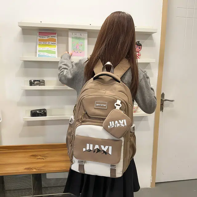 單倉 初高中学生大容量撞色书包耐磨防水多口袋百搭 尼龙 电脑背包旅行双肩包 男女同款情侣款 多色