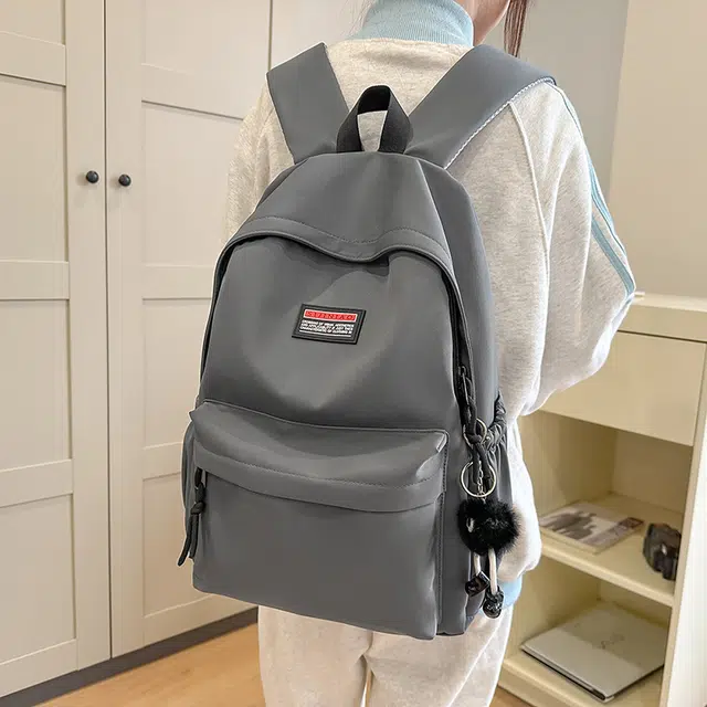單倉 日系简约休闲学院风通勤百搭初高中学生大容量轻便设计感书包 尼龙 背包双肩包 男女同款情侣款 黑色/白色/粉色/灰色/蓝色/绿色