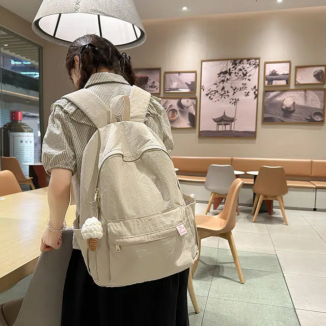 單倉 高级感简约设计通勤百搭学院风背包初高中学生大容量轻便耐磨书包 尼龙 双肩包 常规 男女同款情侣款 白色/粉色/黄色/蓝色/黑色