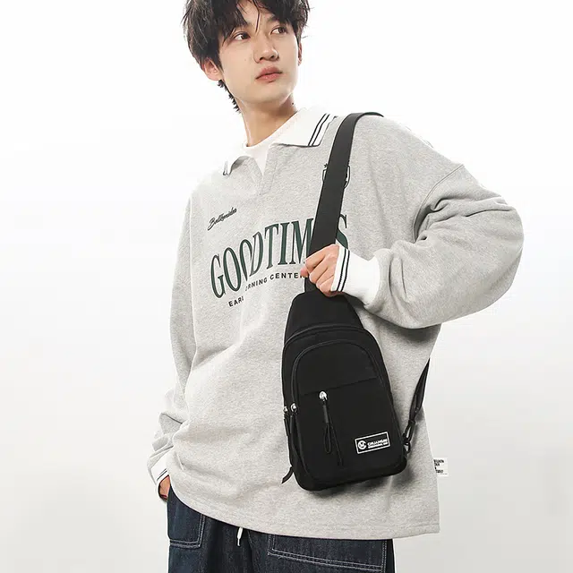 單倉 潮流简约 尼龙 胸包 男女同款情侣款 米白色/黑色/卡其色/绿色