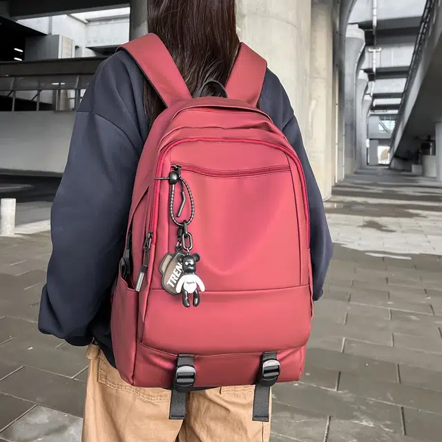 單倉 简约商务大容量日常出行旅游防水 皮膜 书包背包双肩包 男女同款情侣款 灰色/黑色/酒红色/军绿色