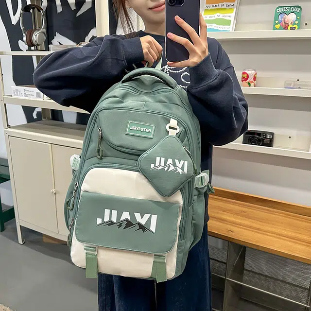 單倉 初高中学生大容量撞色书包耐磨防水多口袋百搭 尼龙 电脑背包旅行双肩包 男女同款情侣款 多色
