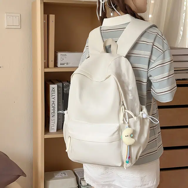 單倉 高颜值小清新设计学院风通勤百搭背包初高中学生大容量轻便耐磨书包 尼龙 双肩包 常规 男女同款情侣款 白色/粉色/蓝色/黑色/黄色