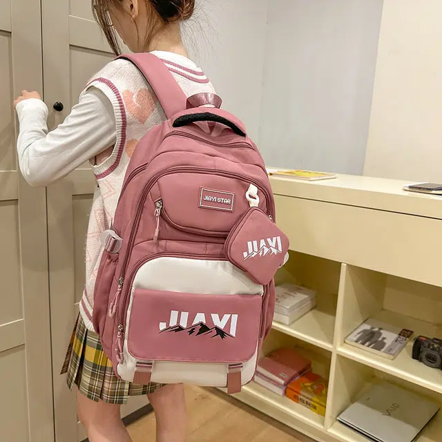 單倉 初高中学生大容量撞色书包耐磨防水多口袋百搭 尼龙 电脑背包旅行双肩包 男女同款情侣款 多色