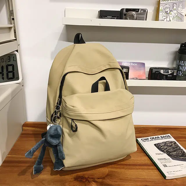 單倉 简约休闲设计感初高中学生旅行百搭大容量轻便书包 尼龙 背包双肩包 男女同款情侣款 白色/灰色/蓝色/卡其色/黑色