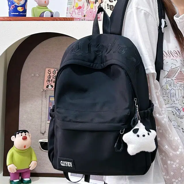 單倉 韩系高颜值字母印花小众设计背包初高中学生大容量轻便耐磨书包 尼龙布 双肩包 常规 男女同款情侣款 黑色/红色/绿色/蓝色/粉色