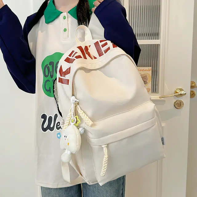 單倉 日系简约高级感时尚百搭 尼龙 双肩包 女款 白色/粉色/蓝色/黄色/红色/黑色