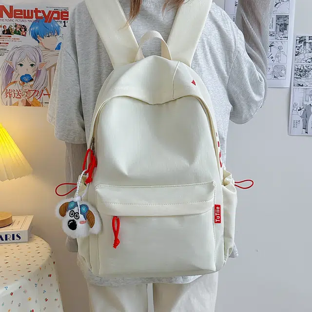 單倉 日韩系高颜值设计学院风通勤百搭背包初高中学生大容量轻便耐磨书包 尼龙 双肩包 常规 男女同款情侣款 白色/红色/黄色/蓝色/黑色