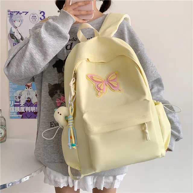 單倉 可爱元气小清新日系高颜值轻便耐磨背包学院风初高中学生大容量通勤百搭书包 牛津布 双肩包 常规 女款 粉色/蓝色/黄色/绿色