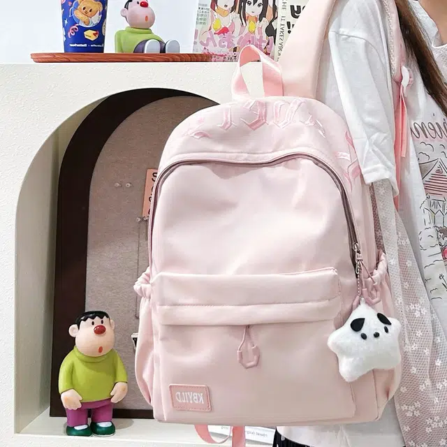 單倉 韩系高颜值字母印花小众设计背包初高中学生大容量轻便耐磨书包 尼龙布 双肩包 常规 男女同款情侣款 黑色/红色/绿色/蓝色/粉色