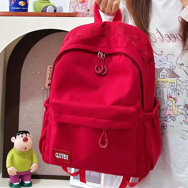 單倉 韩系高颜值字母印花小众设计背包初高中学生大容量轻便耐磨书包 尼龙布 双肩包 常规 男女同款情侣款 黑色/红色/绿色/蓝色/粉色