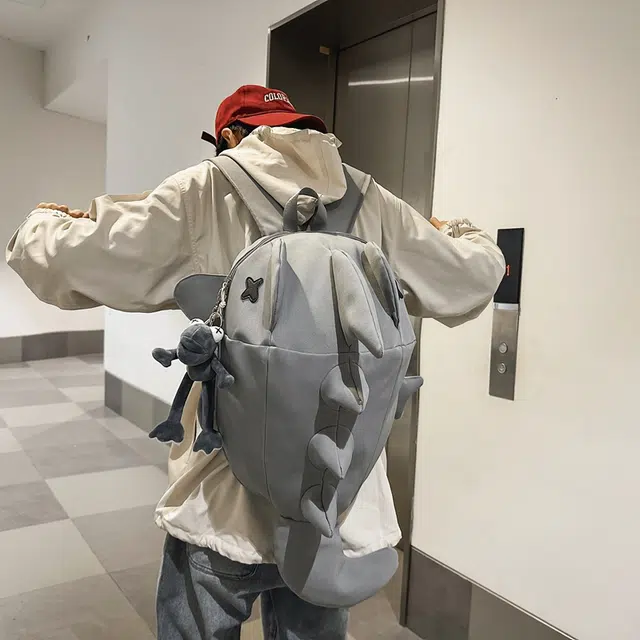單倉 小众时尚潮流个性大容量百搭 尼龙 双肩包 男女同款情侣款 黑色/灰色/白色