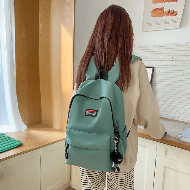 單倉 日系简约休闲学院风通勤百搭初高中学生大容量轻便设计感书包 尼龙 背包双肩包 男女同款情侣款 黑色/白色/粉色/灰色/蓝色/绿色