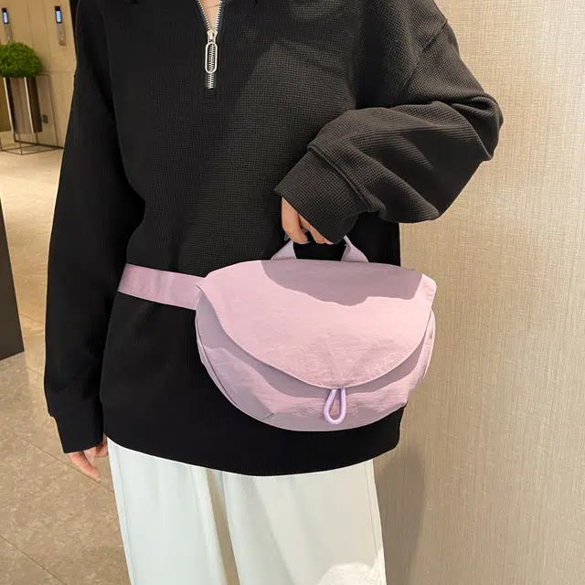 單倉 休闲简约轻便运动 尼龙布 斜挎包 男女同款情侣款 米白色/黑色/紫色/卡其色/绿色