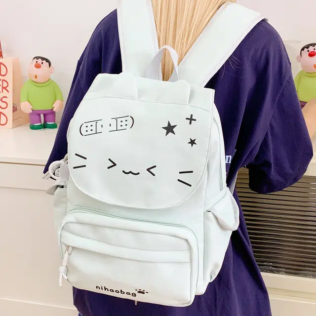 單倉 高颜值可爱猫咪日系可拆卸学院风轻便耐磨背包初高中学生大容量通勤百搭书包 尼龙布 双肩痛包 常规 女款 黄色/绿色/蓝色/黑色