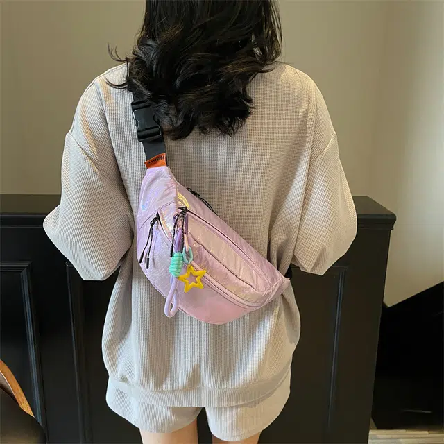 單倉 小众感炫彩变色时尚休闲 尼龙 单肩斜挎手机包腰包胸包 常规 男女同款情侣款 紫色/米白色/绿色