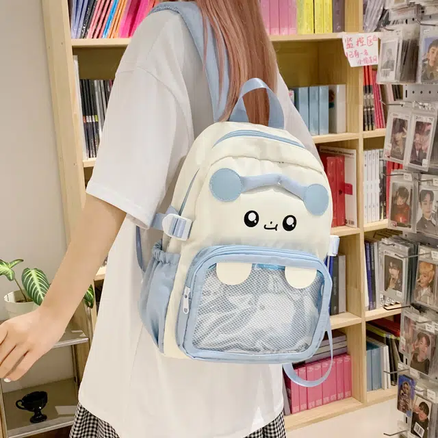 單倉 日系可爱卡通设计学院风轻便耐磨背包初高中学生大容量通勤百搭书包 尼龙布 双肩包 常规 女款 白色/粉色/蓝色/紫色/黑色