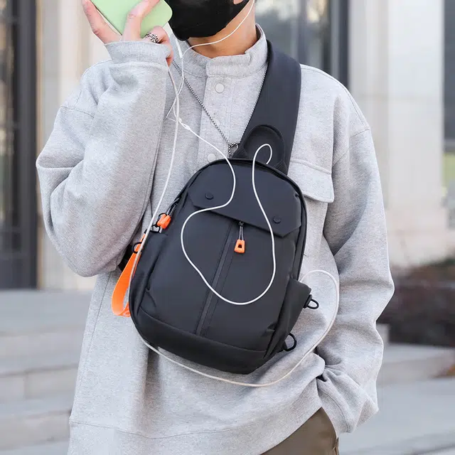 單倉 简约设计通勤百搭时尚 尼龙 胸包 男款 黑色/灰色