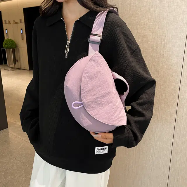 單倉 休闲简约轻便运动 尼龙布 斜挎包 男女同款情侣款 米白色/黑色/紫色/卡其色/绿色