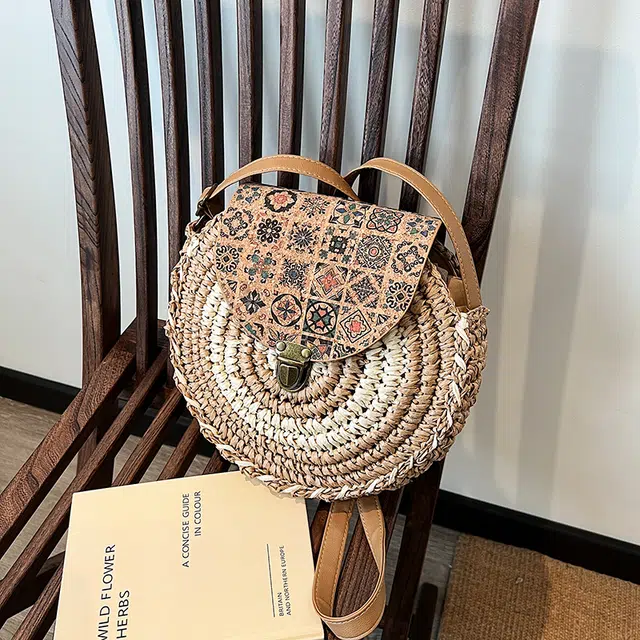 單倉 编织文艺森系沙滩草编大容量 草 斜挎包 常规 女款 卡基/米配卡其/米配咖/黄色