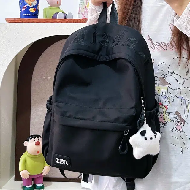 單倉 韩系高颜值字母印花小众设计背包初高中学生大容量轻便耐磨书包 尼龙布 双肩包 常规 男女同款情侣款 黑色/红色/绿色/蓝色/粉色